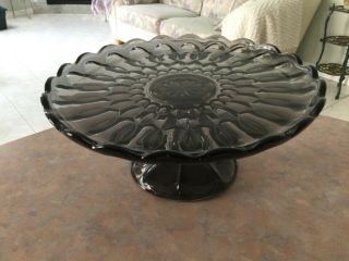 Vintage Indiana Glass Smoke Onyx Black Glass Pedestal Cake Plate 10 "