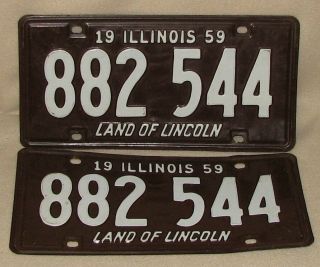 1959 Illinois Auto License Plates Matched Pair