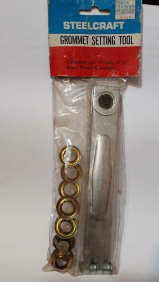 Vintage Steelcraft Grommet Setting Tool With 3/8 " Brass Grommets