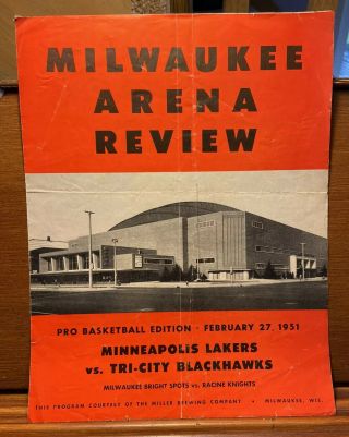 Tri - City Blackhawks Vs.  Minneapolis Lakers 1951 Game Program Early Nba Milwaukee