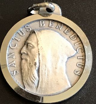 Vintage Catholic Sanctus Benedictus Silver Tone Religious Medal