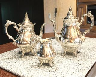 Wallace Baroques Silverplate Tea Pot Coffee Pot & Creamer 3 Piece Set