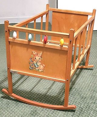 Vintage Wooden Baby Doll Crib / Cradle By Denis Toy Co.  - 1950 