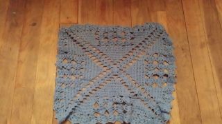 Vintage Hand Crochet Blue Square Doilie