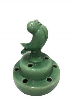 Vintage Green Pottery Ceramic Bird Flower Frog Pottery No Mark