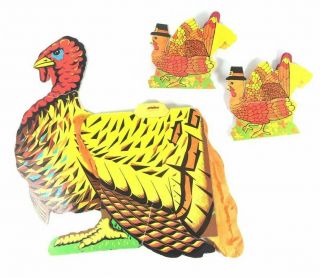 Vintage Honeycomb Die Cut Thanksgiving Turkey Decorations 1 Large 2 Small