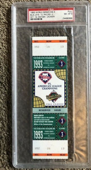 1993 Philadelphia Phillies Toronto Blue Jays World Series Game 3 Ticket Psa 8