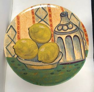 Vintage Italian Ceramic Hand Painted Lemon & Bottle Round Wall Decor Plate 16 "
