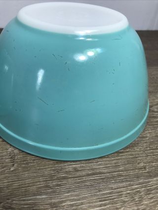2 Vintage Pyrex Mixing Bowls 401 402 Turquoise.  Scratched Sides G1 3
