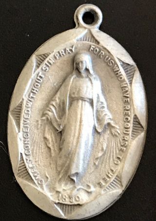 Vintage Catholic Miraculous Mary Silver Tone Religious Medal