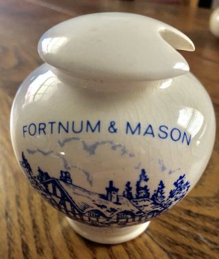 Fortnum & Mason Fine Old English Mustard Jar Vintage Blue White Aviemore Pottery