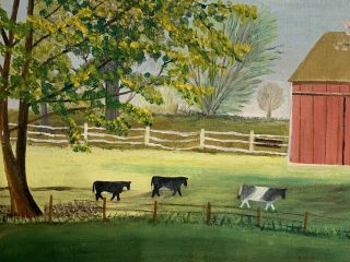 Wonderful Antique American Primitive Folk Art Farm Scene Landscape Painting 3