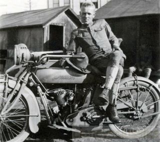 1918 Soldier Relaxing On Indian Motorcycle El Paso Texas Looks Like Kirk Douglas