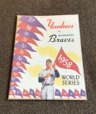 1958 World Series Program Nm Unscored Yankees Vs.  Braves Mantle Aaron Beauty