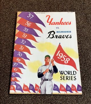 1958 WORLD SERIES PROGRAM NM UNSCORED Yankees vs.  Braves MANTLE AARON Beauty 2