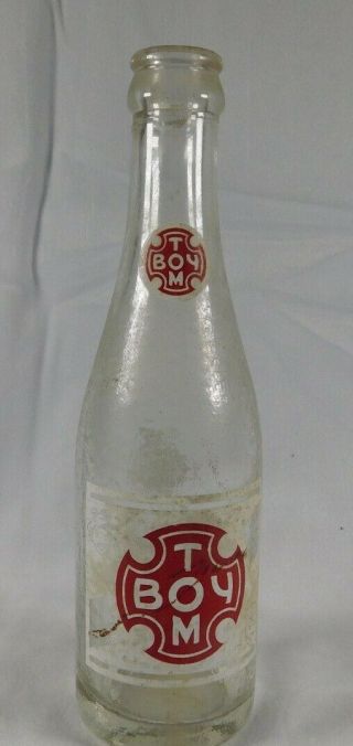 Vintage Tom Boy Soda 7 Oz Glass Bottle Red/white Graphics Indianapolis,  In Good