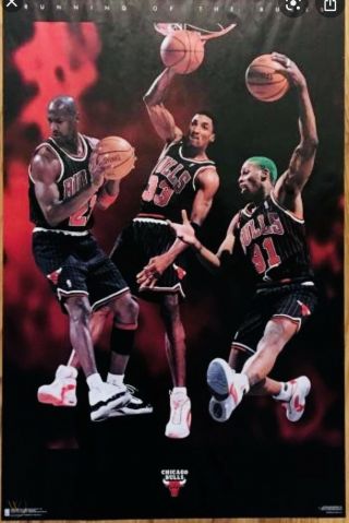 Rare/mint - 1996 " Running Of The Bulls " Poster (m Jordan,  S Pippen D.  Rodman)