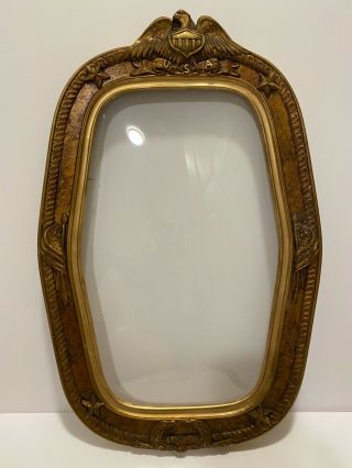 Antique Military Picture Frame With Convex Glass In Wwii