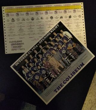 1974 - 75 Wha Cleveland Crusaders Seasons Tickets Sheet Plus Team Photo
