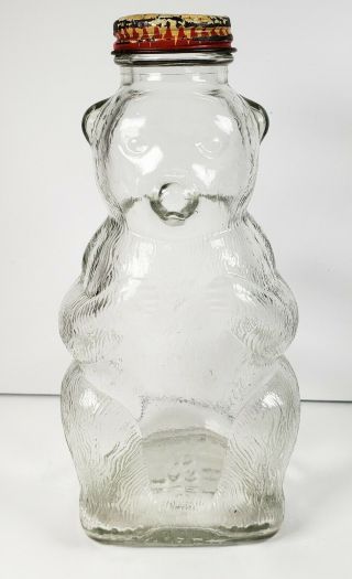 Vintage Snow Crest Bear Glass Bottle Coin Bank Complete No Chips 7 " Salem Mass