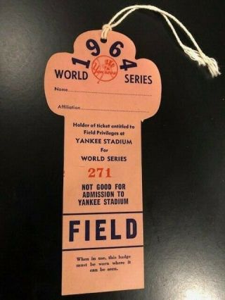 1964 N.  Y.  Yankees World Series Field Pass Mickey Mantle Hr 16 Passes Babe Ruth