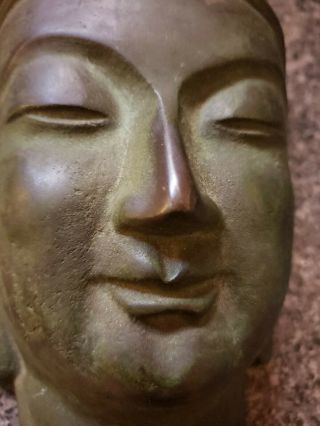 Vintage Chinese Old Cast Bronze Buddha Face Mask Wall Hanging 2