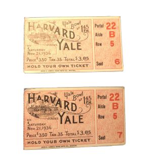 1936 Harvard Vs Yale Football Game Ticket Stubs Antique Early Old Vintage 1930 