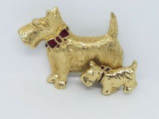 Vintage Carolee Scottie Dog Puppy Gold Tone Red Enamel Bow Collar Brooch Pin