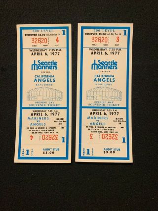 2 1977 Seattle Mariners Vs California Angels Opening Day Full Tickets 1st Game
