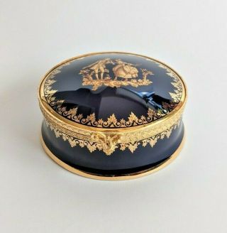 Vintage Limoges Cobalt Blue & Gold Porcelain Hinged Trinket Box France