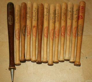 13 Vintage Wooden Mini Louisville Slugger Bats,  Mantle,  Berra,  Williams,  Banks