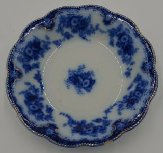 Antique W H Grindley Flow Blue Gold Gilt England China Set Of 4 Dessert Bowls