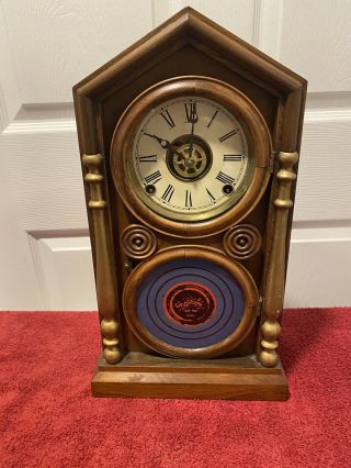 Antique 1870s Ingraham 30 Hour Chime & Alarm Wood Mantel Clock