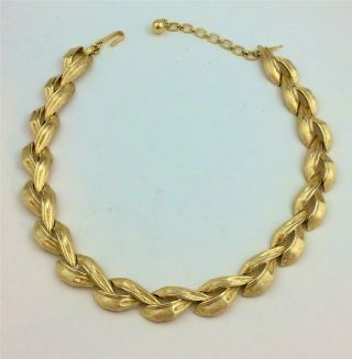 Vintage Trifari Brushed Gold Tone Link Necklace 16 " Long