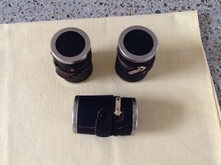 3 Vintage Black Leather Film Holder Canisters/zipper Attaches To Camera Strap