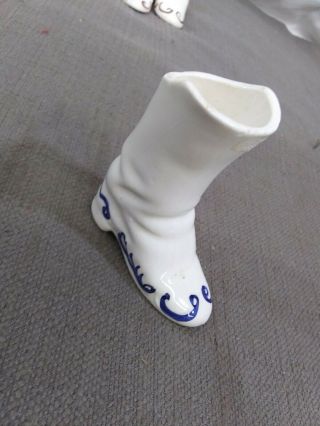 Vintage Cash Family Hand Painted Ceramic Art Boot 3 Inches Blue White