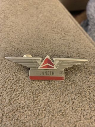 Vintage Delta Airlines Sky Team “janeth” Flight Attendant Lapel Pin Badge (gw4)