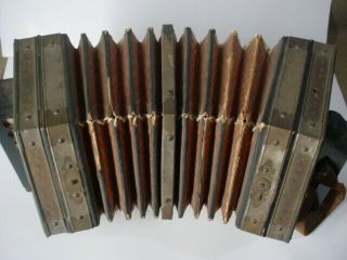 Old Antique Vintage Concertina Accordion Squeeze Box Made Of Wood And Brass