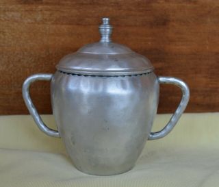 Vintage Hammered Aluminum Covered Sugar Bowl W/ 2 Handles Unbranded
