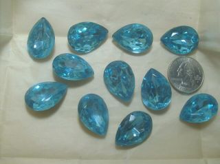11 Aqua Pearshape Pointed Back Glass Rhinestones - - - - 4 - - Vintage