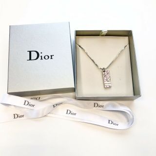 Christian Dior Trotter Logo Necklace Pink Silver Authentic