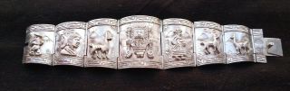 Antique Peru Tribal Inca Maya Aztec Llama 925 Silver Welsch Cm Panel Bracelet