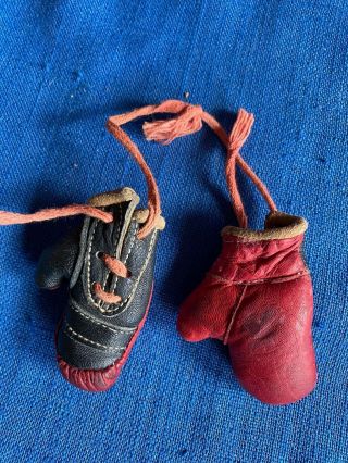 Vintage Miniature Boxing Leather Gloves Sport Memorabilia Red White Black 3 Tone