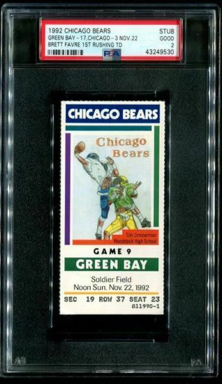 Psa Ticket Football 1992 Green Bay Packers Bears 11/22 Brett Favre 1st Rush Td