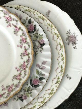 Mismatched China Dinner Plates Vintage Set Of 4 Florals Party