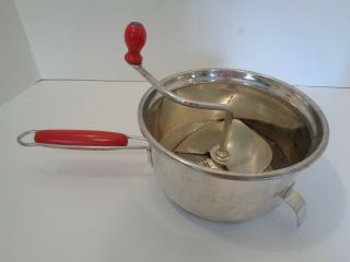 Vintage Foley Food Mill With Red Handle & Crank Masher Ricer Sieve Baby 7 " X 4 "
