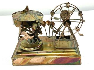 Vintage Windup Carousel Music Box Tin Metal Art Sculpture Copper Chinese Waltz