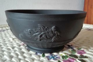 Antique English Black Basalt Porcelain Bowl Classic Figures