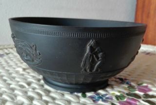 Antique English Black Basalt Porcelain Bowl Classic Figures 3