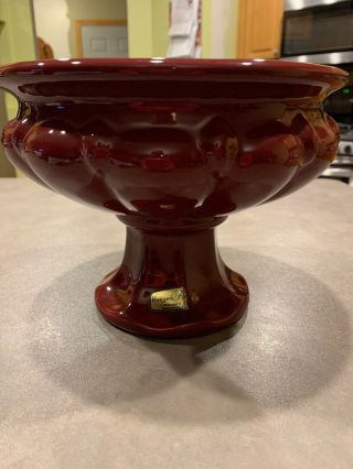 Vintage Haeger Pottery Red Maroon Burgandy Pedestal Planter Fruit Bowl Vase
